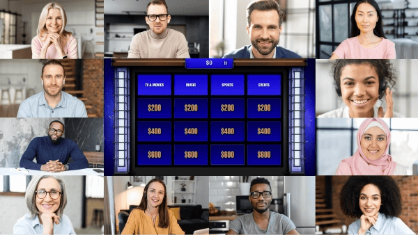 People playing Jeopardy! via a Zoom call